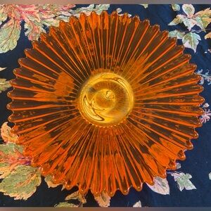 VTG 1960's MCM Fostoria Heirloom Orange Bittersweet Glass 10.5” Ribbed Bowl